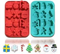 Ensemble de 2 moules en silicone Unyqoos®, pour gâteaux, avec 7 motifs de Noël, adaptés au contact alimentaire, flexibles, parfaits pour le chocolat, les chocolats et les biscuits