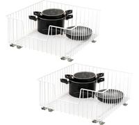 Ensemble de 2 paniers coulissants Bremermann pour meuble, 50 cm, avec étagère, pour tiroir de cuisine adaptable, en métal, blanc.