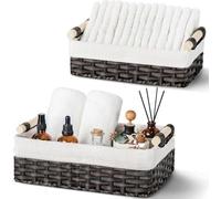 Ensemble de 2 paniers de rangement en rotin Unyqoos® avec poignées – Organiseurs pour salle de bain et étagères, idéaux pour le papier toilette, dimensions : 30,5 x 20 x 12 cm et 25 x 15 x 9 cm, avec 