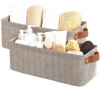 Ensemble de 2 paniers de rangement Unyqoos® – Paniers en tissu élégants et robustes, avec poignées, motif marron et beige, base en MDF, structure en métal et pieds antidérapants, idéaux pour la salle 