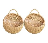 Ensemble de 2 paniers suspendus en osier, petites jardinières murales en rotin avec doublure en plastique, paniers à plantes suspendus tissés rustiques pour décoration de jardin intérieur et ext