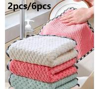 Ensemble De 2 Pièces / 6 Pièces De Chiffons De Nettoyage Multifonctionnels Aléatoires Pour Voiture, Assiettes, Cuisine, Table, Sans Huile, Épais Et Forte Absorption 2 paquets,6 paquetsPolyester