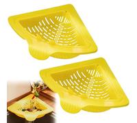 Ensemble de 2 pièces pour évier : passoires avec vidange par pression d'un bouton, support magnétique et plaques métalliques adhésives. Panier d'égouttage pour déchets alimentaires et fruits (Jaune)