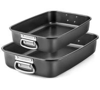 Ensemble de 2 plaques de cuisson en acier au carbone avec poignées