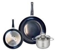 Ensemble de 2 Poêles de cuisson 20 et 28 cm et 1 faitout 14 cm Elo Prima Brillant Noir