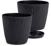 Ensemble de 2 pots de fleurs Unyqoos® anthracite – en plastique, finition mate avec motif géométrique, résistant aux UV, avec trous de drainage, diamètre 11–19 cm, pour intérieur et extérieur