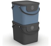 Ensemble de 2 poubelles Rotho Albula pour cuisine, capacité de 40 litres, système de tri des déchets, couleur anthracite et bleu