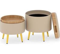 Ensemble de 2 poufs de rangement en similicuir beige