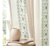 Ensemble de 2 rideaux fleuris imitation lin, idéal pour une chambre à coucher ou un salon