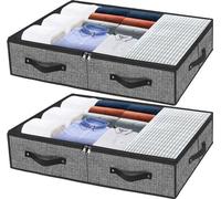 Ensemble de 2 sacs de rangement sous lit Unyqoos®, dimensions 84 x 50 x 18 cm, pliables, en tissu non tissé avec une base en carton de 2,5 mm, avec poignées et fermeture éclair – Organiseurs pour orei