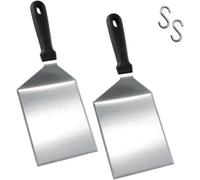 Ensemble de 2 spatules de grill en acier inoxydable Ibzoa®, surface extra large de 15 x 13 cm, poignées résistantes à la chaleur et crochets de suspension – idéal pour les barbecues, les planchas et l