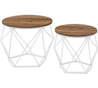 Ensemble de 2 tables d'appoint rondes, style moderne, plateau amovible, pieds en acier, idéal pour le salon, bois et blanc - LET040K41