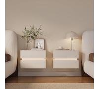 Ensemble de 2 tables de chevet flottantes, Lumio, avec 2 tiroirs, à fixer au mur, avec éclairage LED et station de charge, idéal comme table de chevet suspendue dans la chambre à coucher, de couleur b