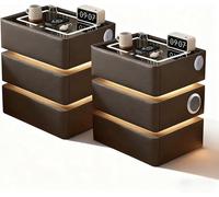 Ensemble de 2 tables de chevet grises, tables de nuit avec éclairage LED et 3 niveaux de luminosité réglables, haut-parleur Bluetooth, charge sans fil, table d'appoint moderne avec capteur automatique
