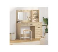 Ensemble de 2 Tables de Maquillage avec LED en Bois d Ingénierie Chêne Sonoma
