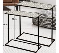 Ensemble de 2 tables de salon Beistell, ornement de motifs noir et blanc Boltze 1007480