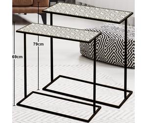Ensemble de 2 tables de salon Beistell, ornement de motifs noir et blanc Boltze 1007480