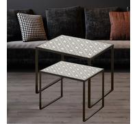 Ensemble de 2 tables de salon Beistell, ornements de motifs noir et blanc Boltze 7406100