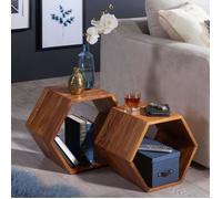 WOHNLING Table d'Appoint Lot de 2 Bois Massif Sheesham Forme Alvéole