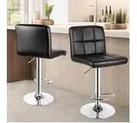 Ensemble de 2 tabouret de bar Chaise de bar en cuir PU Hauteur réglable 85-115cm Tabouret pivotant. avec dossier Noir