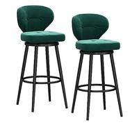 Ensemble de 2 tabourets de Bar à Hauteur de comptoir, tabourets de Bar pivotants Modernes en Velours à Dossier mi-Haut, chaises de Cuisine avec piètement en métal, Vert et Noir