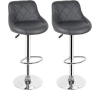 Ensemble de 2 tabourets de bar avec dossier, revêtus en similicuir PU, réglables en hauteur. Base en métal avec repose-pieds, coussin moelleux et épais. Mécanisme de réglage en hauteur sécurisé (2, gr