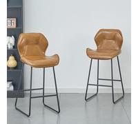 Ensemble de 2 tabourets de bar, chaises de bar en similicuir, tabourets de comptoir avec dossier, structure en métal noir et repose-pieds, couleur cognac, pour cuisine, bar, coin repas et espace bar