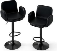 Ensemble de 2 tabourets de bar, chaises de bar pivotantes avec hauteur réglable, assise rembourrée, chaise de cuisine moderne avec accoudoirs et repose-pieds, tabouret de comptoir pour salle à manger,