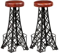Ensemble de 2 tabourets de bar design Tour Eiffel | Tabourets ronds avec assise en cuir véritable et structure métallique | Tabourets de bar, tabourets de bistrot de style industriel, dimensions : 40