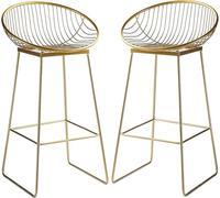 Ensemble de 2 tabourets de Bar dorés, Hauteur comptoir 66/76 cm, Dossier Creux, Pieds en métal et Repose-Pieds, élégants tabourets Hauts pour Cuisine, Bistro, pub