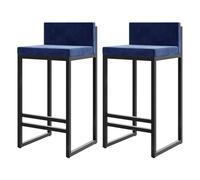 Ensemble de 2 tabourets de Bar en Velours Bleu, Hauteur comptoir 55 cm, chaises Modernes rembourrées avec Dossier, tabourets élégants pour îlot de Cuisine, Salle à Manger et Bar à Domicile