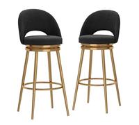 Ensemble de 2 tabourets de Bar pivotants à Hauteur de comptoir, chaises de Cuisine Modernes en Velours Noir à Dossier Bas avec Pieds en métal doré, Hauteur d'assise de 65 cm.
