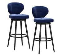 Ensemble de 2 tabourets de Bar pivotants à Hauteur de comptoir, chaises Modernes à Dossier mi-Haut en Velours rembourré, tabourets pour îlot de Cuisine avec Base en métal, Bleu et Noir
