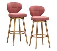 Ensemble de 2 tabourets de Bar pivotants à Hauteur de comptoir, Rose et Or, Style Moderne, revêtus de Velours, Dossier mi-Haut, piètement en métal.