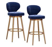 Ensemble de 2 tabourets de Bar pivotants à Hauteur de comptoir, tabourets de Cuisine Modernes à Dossier mi-Haut revêtus de Velours avec Base en métal, Bleu et Or