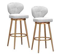 Ensemble de 2 tabourets de Bar pivotants en Velours, Hauteur comptoir, Style Moderne, Dossier mi-Haut, piètement en métal, Blanc et Or