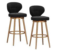 Ensemble de 2 tabourets de Bar pivotants Modernes en Velours, Dossier mi-Haut, piètement en métal, pour îlot de Cuisine, Noir et Or.