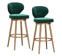 Ensemble de 2 tabourets de Bar pivotants pour îlot de Cuisine, Hauteur comptoir, Dossier mi-Haut, revêtement en Velours Moderne, Base en métal, Vert et Or