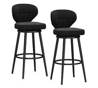 Ensemble de 2 tabourets de Bar pivotants, tabourets de Bar Modernes en Velours avec Dossier mi-Haut et piètement en métal, tabourets Noirs pour îlot de Cuisine