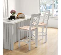 Ensemble de 2 tabourets de bar, tabourets de cuisine avec dossier et repose-pieds, tabourets de comptoir en bois massif (pin), style rustique | 46 x 41 x 97,5 cm | capacité maximale de 10 kg | 2 pièce