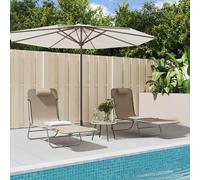 Ensemble de 2 transats pliables, coloris taupe, en tissu Textilene, avec structure en acier. Réglables, idéaux pour la détente, pour l'extérieur : jardin, terrasse, balcon, piscine. Capacité de charge