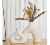 Ensemble de 2 vases en céramique blanche pour une décoration bohème moderne et minimaliste vases ronds mats en forme de donut