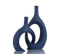Ensemble de 2 vases en céramique bleu - Vase moderne bleu marine pour pièces maîtresses de table à manger, décoration de ferme et de maison, cloisons de bureau, cheminée, décoration d'entrée