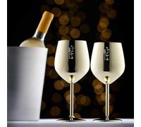 Ensemble de 2 verres à vin en acier inoxydable Unyqoos®, gobelets dorés résistants aux bris, capacité de 540 ml, en acier inoxydable 304 poli, dimensions 21 x 10 cm – idéaux pour la piscine, le champa