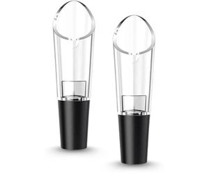 Ensemble de 2 verseurs Unyqoos® avec aérateur intégré et système anti-goutte, universel pour bouteilles de diamètre 1,7–2,7 cm, en plastique résistant et sans danger pour les aliments