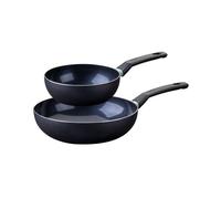 Fackelmann Set de 2 woks 9431350 - 20/28 cm, Aluminium, Antiadhésif céramique, Noir/Vert, Sans PFAS