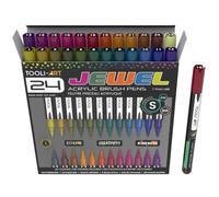 Ensemble de 24 marqueurs de peinture acrylique à pointe flexible de 1-7mm pour peinture sur roche, calligraphie au pinceau, verre, tasses, bois, métal, toile, tissu, plastique. Non toxique