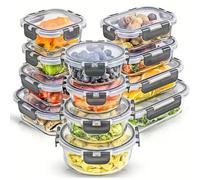 Ensemble de 24 récipients en verre avec couvercles : bocaux de conservation, boîtes pour plats préparés, boîtes à lunch, contenants pour réfrigérateur. 12 récipients et 12 couvercles sont réutilisable