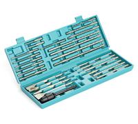 Ensemble de 27 pièces comprenant un marteau-perceur, des forets et des burins, système SDS-Plus, avec mèches en carbure de tungstène à double filetage et adaptateur, livré dans une boîte de rangement
