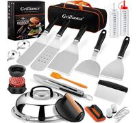 Ensemble de 27 pièces d'ustensiles de barbecue en acier inoxydable, idéal pour les plaques de cuisson Teppanyaki et Plancha, comprenant une presse à burgers et un moule à galettes, ainsi que des acces